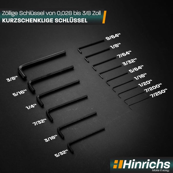 Hinrichs 30 tlg. Innensechskantschlüssel Satz Zoll und Metrisch - Sechskantschlüssel Set Fahrrad