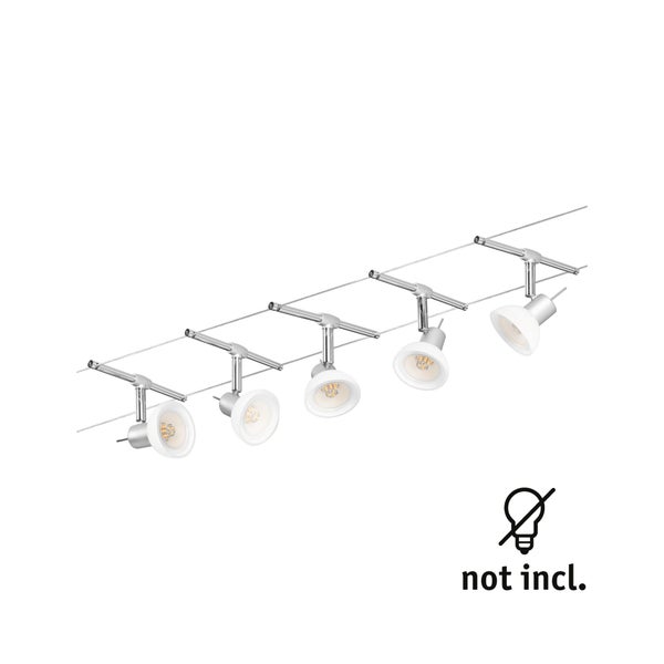 Seilsystem Sheela Basisset GU5,3 max. 5x10W dimmbar 230/12V Chrom matt, Opal