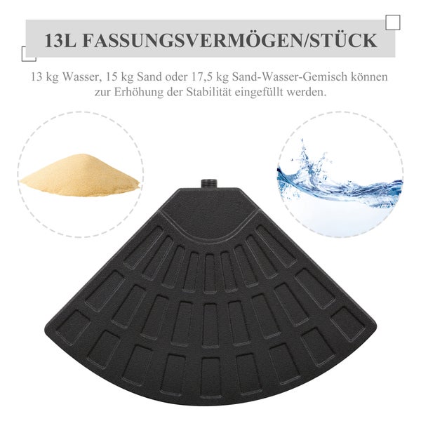 Outsunny Sonnenschirmgewicht 4-tlg. Schirmgewicht für Sonnenschirm mit 52 kg Wasser oder 68 kg Sand befüllbar HDPE Schwarz