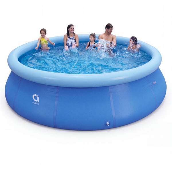 Familie im runden Avenli Quick Up Pool mit aufblasbarem Ring beim Spielen im Wasser