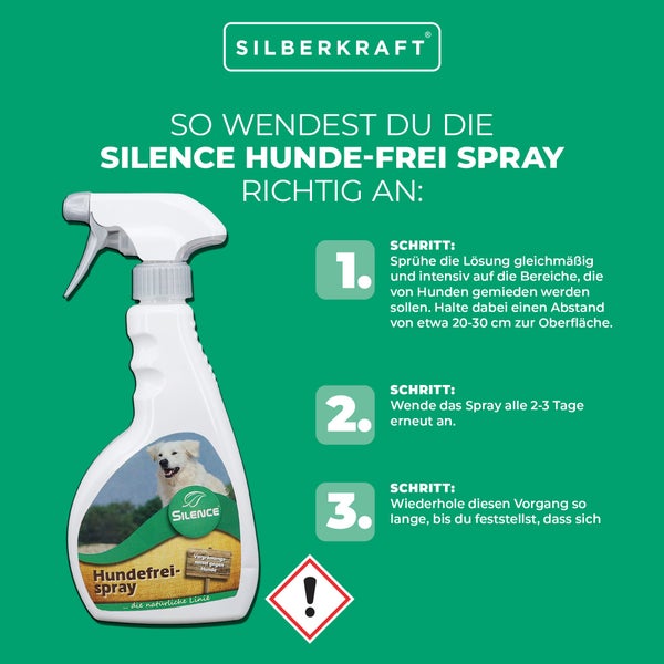 Silence Hundefrei Spray zur Hundeabwehr für Garten, Hauswand, Carport, Rasen und Beete, Vergrämungsmittel gegen Hundeurin, Markieren und Hundekot, Hunde fernhalten im Außenbereich