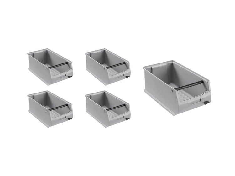 PROREGAL SparSet 5x Graue Sichtlagerbox 4.1 mit Griffstange HxBxT 15 x 20 x 35 cm 7,2 Liter Sichtlagerbehälter