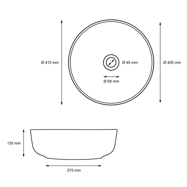ML-Design Waschbecken aus Keramik in Schwarz matt Ø 415 x 135 mm mit Ablaufgarnitur, Runde Aufsatzwaschbecken, Moderne Waschtisch Waschschale Waschplatz Handwaschbecken, für Badezimmer / Gäste-WC