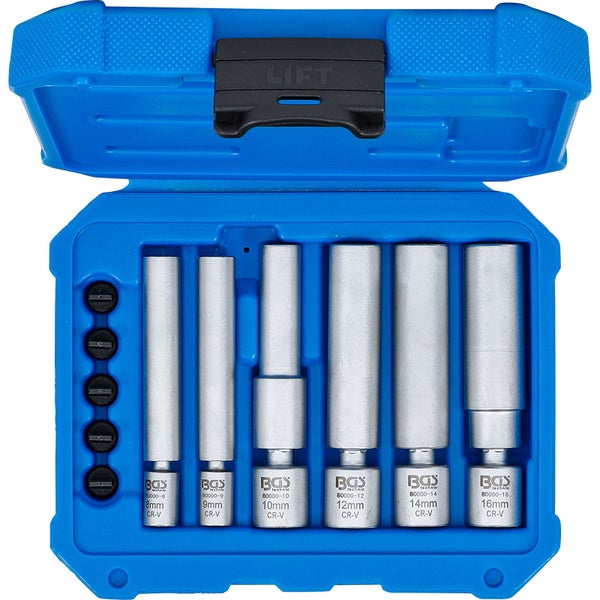 BGS Glüh- und  Zündkerzen-Gelenk-Einsatz-Satz Antrieb Innenvierkant 6,3 mm (1/4) / 10 mm (3/8) SW 8 - 9 - 10 - 12 - 14 - 16 mm 11tlg. - 80000