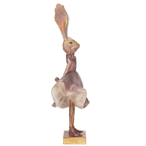 Dekorative Hasenfigur mit Kleid auf Sockel