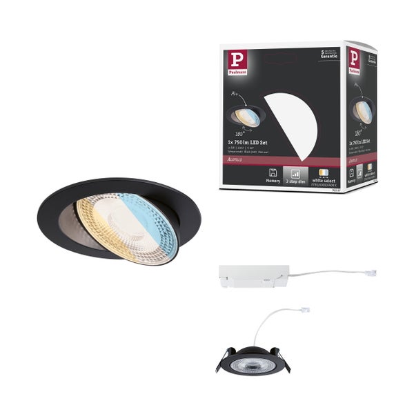 Paulmann LED Einbaustrahler Set Aumus aus Aluminium in Schwarz matt, 180 Grad schwenkbar, dimmbar, inklusive Treiber und Verpackung.