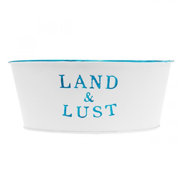 Blumentopf mit Aufschrift Land und Lust