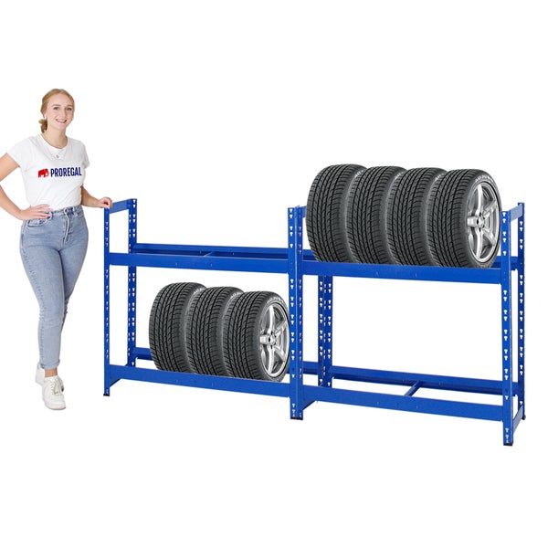 PROREGAL Mega Deal 2x Reifenregal Tiger HxBxT 100 x 110 x 35 cm Bis Zu 16 Reifen Blau