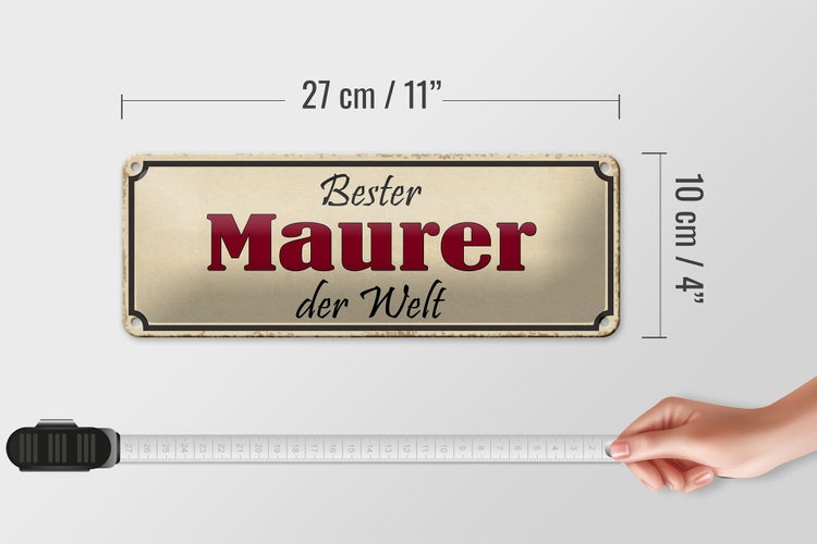 Blechschild Spruch 27x10cm bester Maurer der Welt Arbeit Dekoration