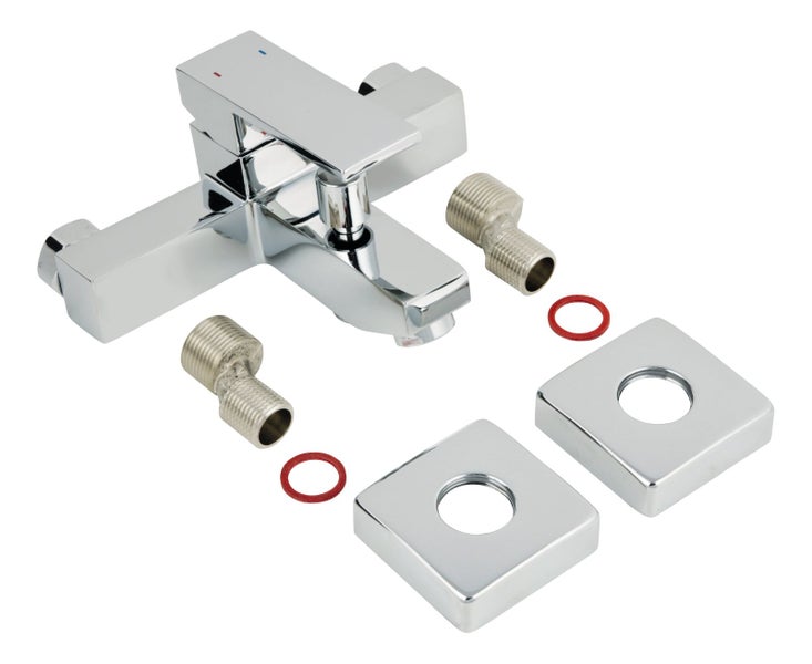 Calmwaters® Eckige Badewannenarmatur Modern Square, Wasserhahn Badewanne, Wannenarmatur mit Umsteller, Einhandmischer mit Keramikkartusche, Brauseabgang 1/2, Aufputz-Montage, Messing, Chrom, 13PZ2418
