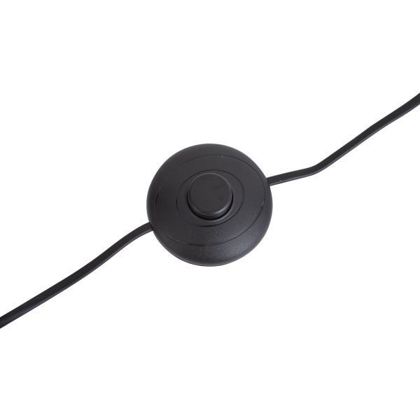 Schwarzer runder Trittschalter aus Kunststoff mit Kabel für Lampen.