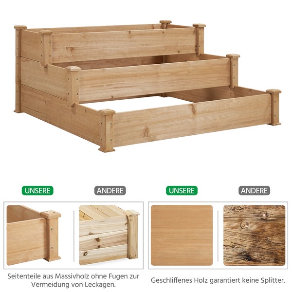Dreistufiges Hochbeet aus Holz für den Garten