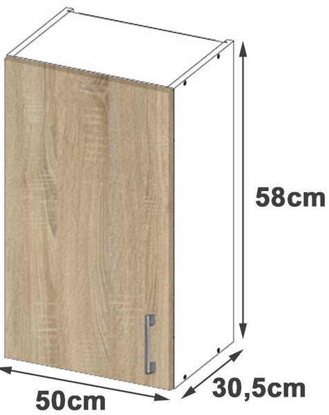 Küchenhängeschrank mit einer Tür, 58 x 50 x 30,5 cm