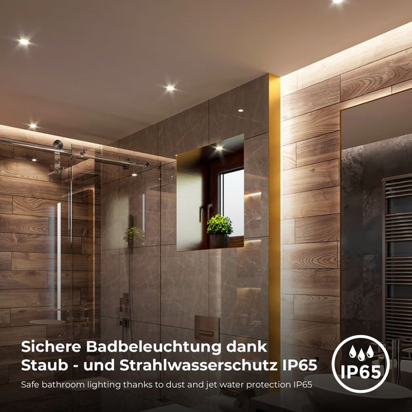 Einbaustrahler 68mm 5er Set - 230V, 4,9W, 480lm, LED, dimmbar, IP65, warmweiß, silberfarbig