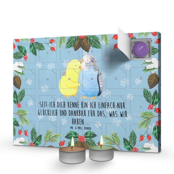 Mr. & Mrs. Panda Duftkerzen Adventskalender Wellensittich Liebe - Blau Pastell