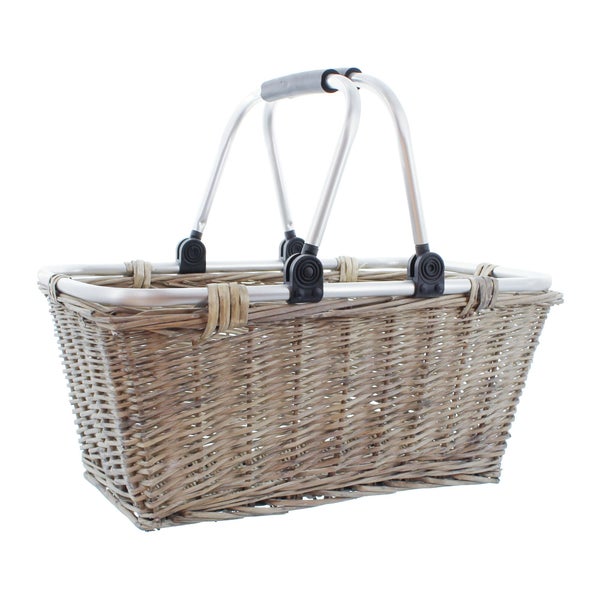FRANK FLECHTWAREN | Einkaufskorb Shopping, grau gekalkt, WEIDE, 46 x 28 x 22 cm, GH 38 cm