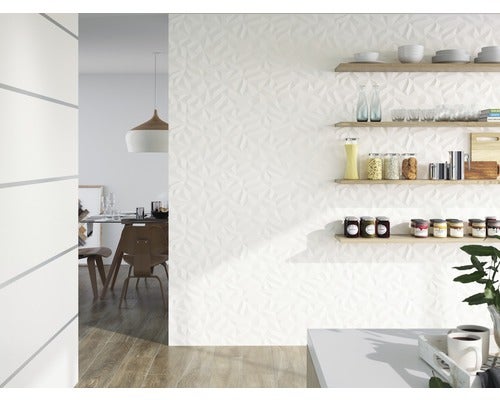 Wandfliese Space Snow weiß 3D matt 40x120 cm rektifiziert