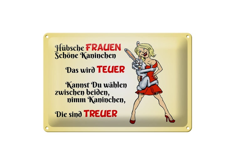 Blechschild Spruch 30x20cm Hübsche Frauen schöne Kaninchen