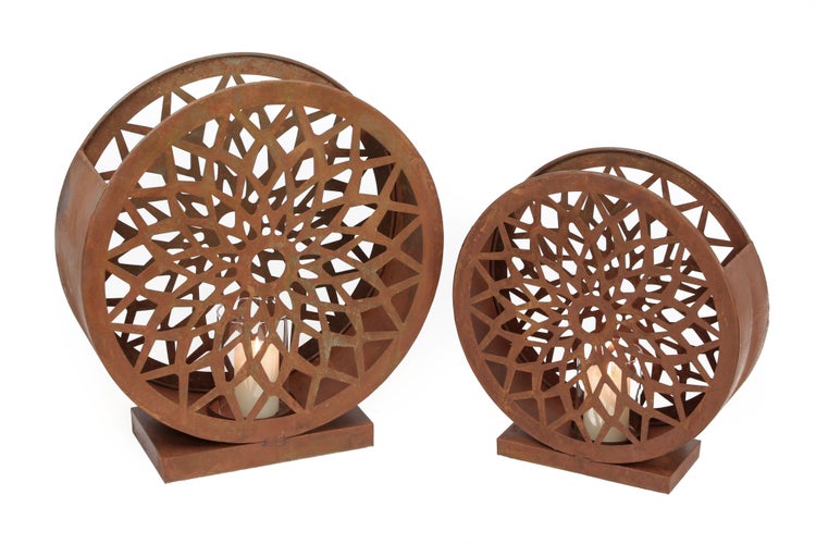 FRANK FLECHTWAREN | Windlicht Ornament, 2er Set, METALL, 32 x 10 x 34 cm, Glas Ø 7 x 10 cm, 40 x 14 x 43 cm, Glas Ø 8 x 12 cm, ohne Kerzen