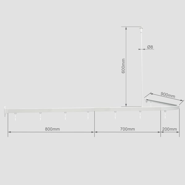 Duschvorhangschiene Weiss L - Form  (90 x 170 cm)