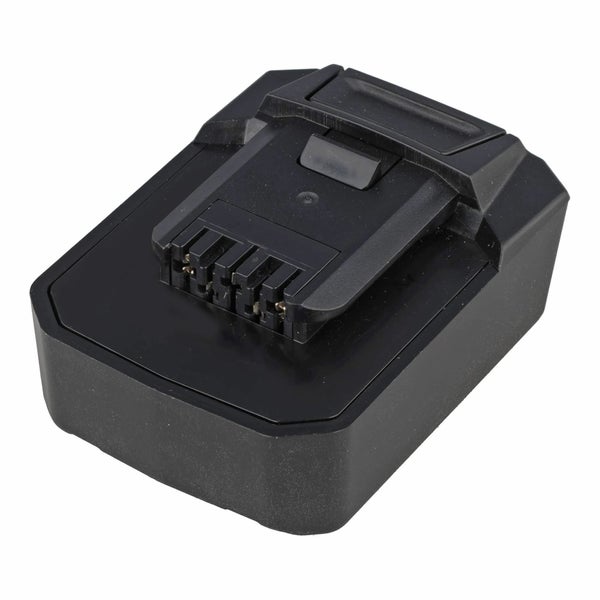 Schwarzer Akku für Elektrowerkzeuge aus Kunststoff.