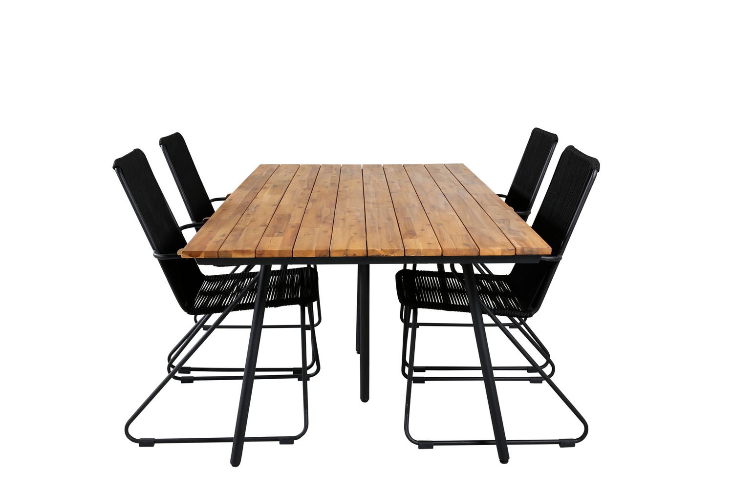 Chan Gartenset Tisch 100x200cm und 4 Stühle Armlehne Bois schwarz, natur.