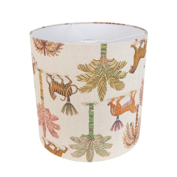 Runder Lampenschirm mit Tiger und Palmen Motiv aus Textil für Tischlampen oder Stehlampen