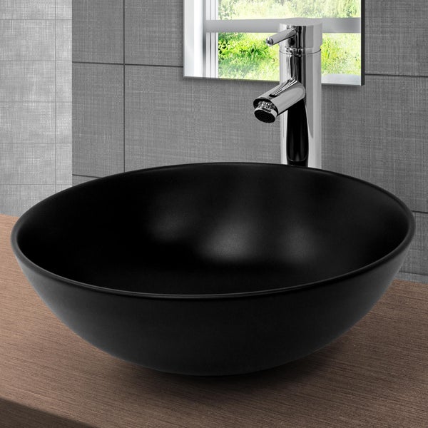 ML-Design Waschbecken Keramik Schwarz matt Ø 40x14,5 cm rund inkl. Ablaufgarnitur, Moderne Aufsatzwaschbecken ohne Überlauf, Waschtisch Waschschale Waschplatz Handwaschbecken, für Badezimmer/Gäste-WC