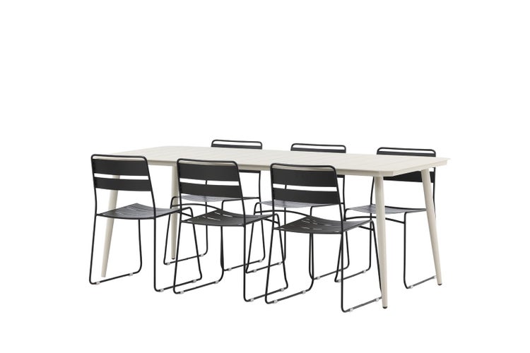Lina Gartenset Tisch 200x90cm, 6 Stühle Lina, beige,schwarz. 200 X 75 X 90 cm