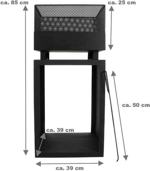RESCH 502594 Terrassenkamin/Gartenkamin mit Funkenschutz, 85 x 39 x 39 cm, euerstelle Hitzebeständig & Rostfrei, Feuerkorb für Terrasse/Garten, Stabiler Stand, inkl. Schürhaken