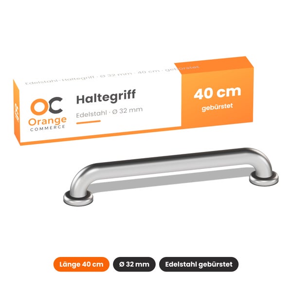 Haltegriff von Orange Commerce aus gebürstetem Edelstahl mit 40 Zentimeter Länge und 32 Millimeter Durchmesser.