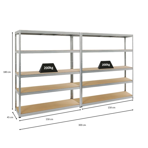 PROREGAL Mega Deal 2x Schwerlastregal Giant Elephant HxBxT 180 x 150 x 45 cm Fachlast 200 kg Verzinkt