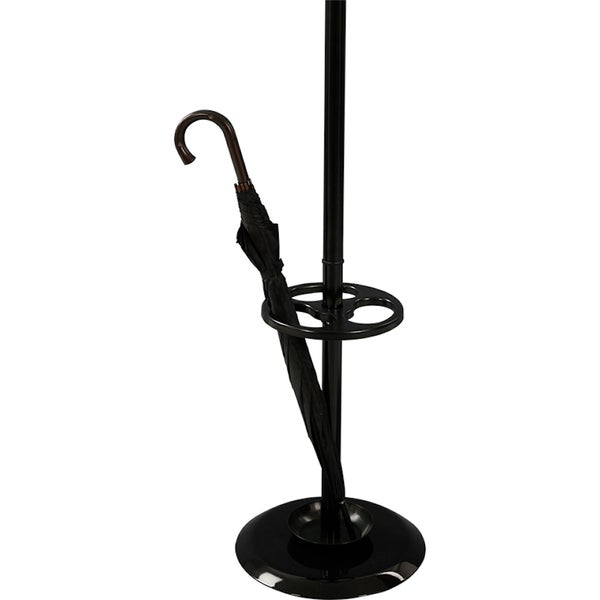 PROREGAL Garderobenständer Mit Porzellanstandfuss & 4x Kunststoff-Doppelhaken HxBxT 178 x 38 x 38 cm Schirmhalter Mit Auffangschale Schwarz