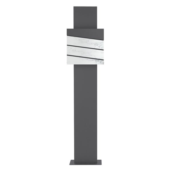 Moderne Außenstandleuchte in Anthrazit mit weißem Marmordekor im oberen Bereich.