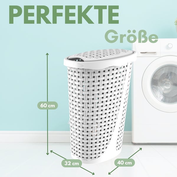 Wäschekorb Wäschesammler Wäschekorb mit Deckel plastik Wäschetonne Wäschetruhe weiß Wäschebox mit Deckel 31 x 40 x 60 cm 43 L Rattan Optik