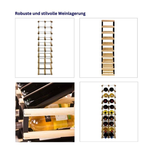 PROREGAL Modulares Weinregal Vinotega Mod Metal HxBxT 92,5 x 22,5 x 24,5 cm 2 x 9 Flaschen Massives Kiefernholz Natur