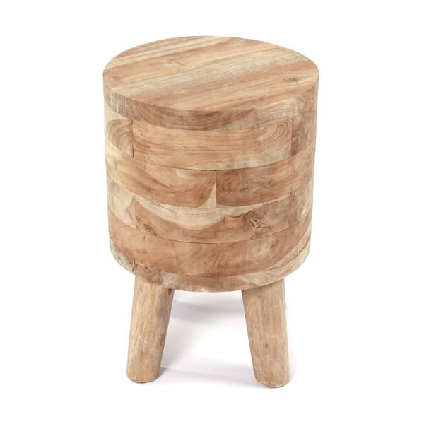 Hocker Novi Teak Massivholz, rund naturfarben