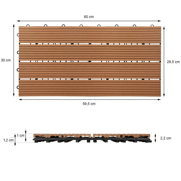 ECD Germany WPC Terrassenfliesen 60x30 cm 24er Spar Set für 4m² Hellbraun in Holzoptik für Garten Balkon Bodenbelag mit Drainage und Klicksystem Terrassendielen Balkonfliesen Klickfliesen Holzfliesen