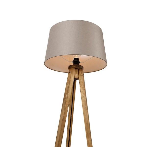 Stehlampe mit Holzfuß und Lampenschirm