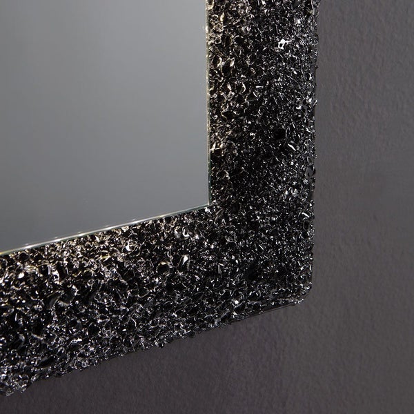 Reversibler Spiegel mit schwarzem Fused-Glas und Granulatrahmen 90 x 62 cm