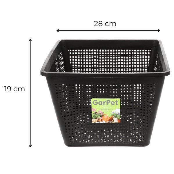 Schwarzer Pflanzkorb aus Kunststoff, 28 cm breit und 19 cm hoch