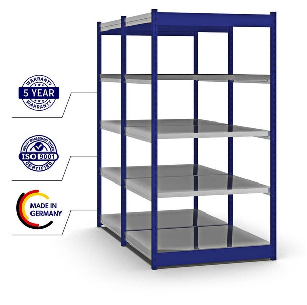 PROREGAL Fachbodenregal Stecksystem Vierkant-Profil Grundregal HxBxT 200 x 102,5 x 80 cm 2x5 Ebenen Doppelseitige Bauart Fachlast 200 kg Enzianblau