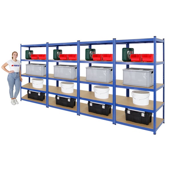 PROREGAL Mega Deal 4x Schwerlastregal Taurus HxBxT 180 x 90 x 60 cm Fachlast 175 kg Blau