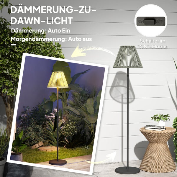 Outsunny Solar Stehlampe Rattan Solarlampen mit Lichtsensor 25 LEDs automatisch Solarleuchte im Boho-Stil IP44 Wasserdichte Solarlampe Outdoor Lampe für Garten Balkon Außen Rasen Ø33x135 cm