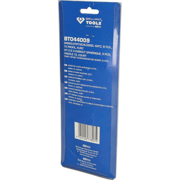 Brilliant Tools Winkelstiftschlüssel-Satz, 9-teilig, Torx Profil, kurz