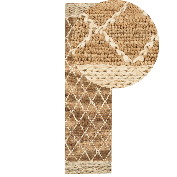 Teppich Jute beige 80 x 300 cm geometrisches Muster Kurzflor ZORAVA