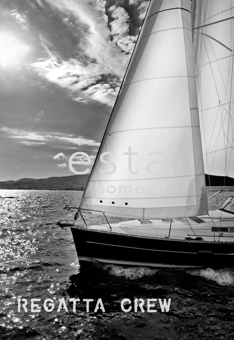 ESTAhome Fototapete Segelboot Schwarz und Weiß - 186 x 270 cm - 156431