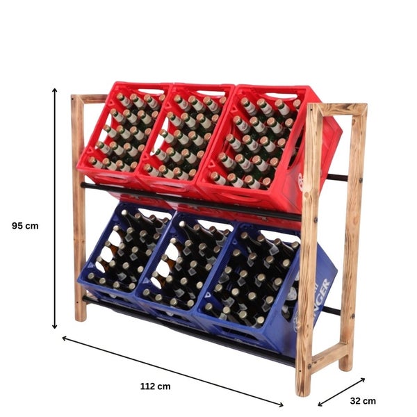 PROREGAL Getränkekistenregal HUNSRÜCK HxBxT 95x112x32cm 6 Kisten auf 2 Ebenen Massives Kiefernholz Gebrannt
