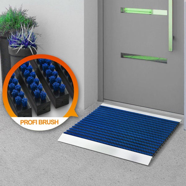 FLOORDIREKT Fußmatte - Profi Brush - Schmutzfangmatte mit Alu-Rahmen - Blau -  40 x 60 cm