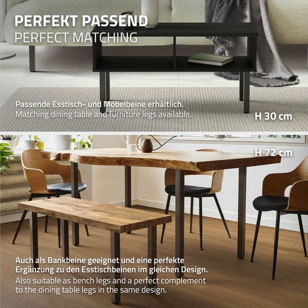 ML-Design 4er Set Tischbeine I-Design 42 cm, Dunkelgrau, Optik Industrial, Stahl pulverbeschichtet, eckig, Profil 4x4 cm, Höhenverstellbare Möbelfüße 1-4 cm, Möbelbeine für Couchtische Bänke TV-Möbel
